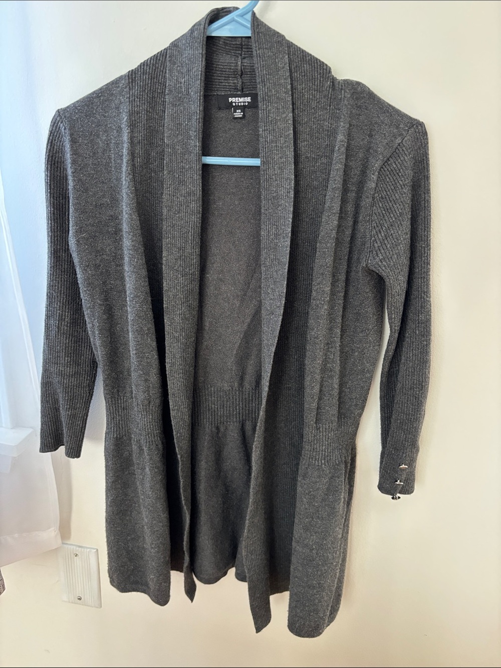 Premise Women's Long Open-Front Charcoal Gray Cardigan